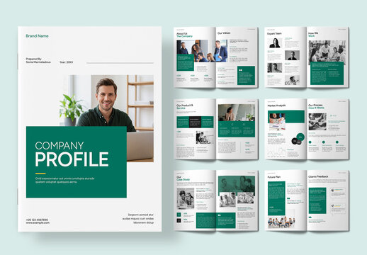 Modern Company Profile Brochure Template with Clean Green Business Layout