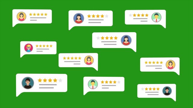 Customer Review Animation, Testimonial Speech Bubbles, Five Star Rating Comments, Green Screen Chroma Key