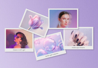 Polaroid Photo Mockup Template, Instant Film Frames Collage