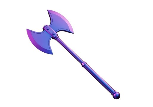 Purple metallic battle axe with sharp blade