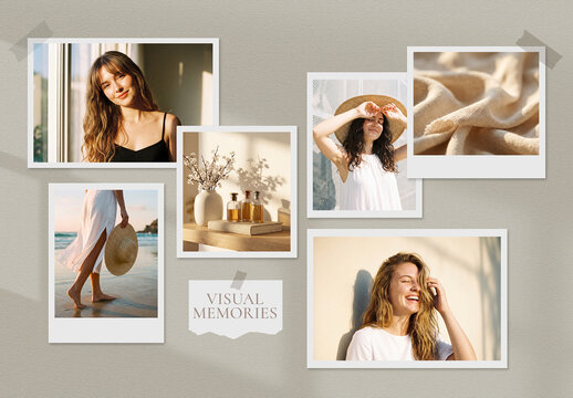 Instant Polaroid Photo Mockup Template, Aesthetic Film Frame Collage Mood Board