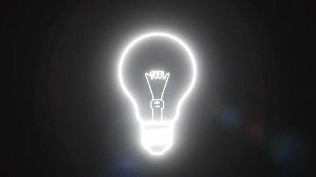 Minimalist light bulb line icon on black background.