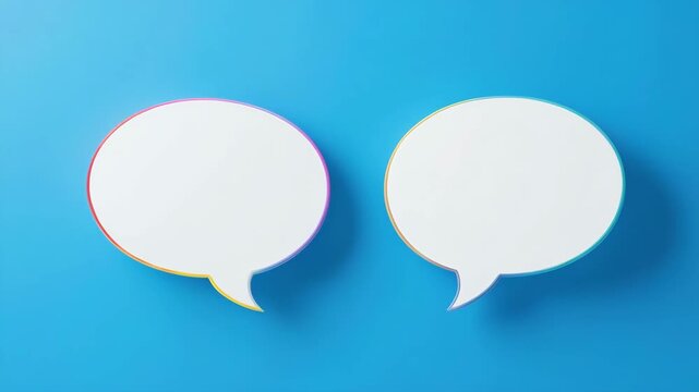 White speech bubbles interacting on a blue background with subtle motion blur and selective focus creating communication concepts