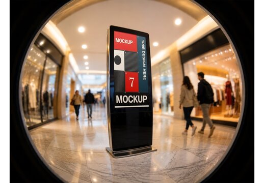 Digital Signage Totem In A Shopping Mal Mockup