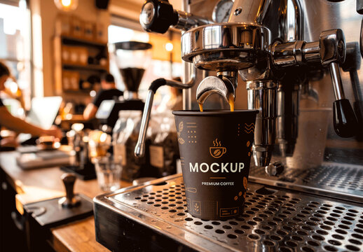 Coffee Cup Shop Counter Mockup