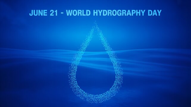 World Hydrography Day blue background with stylized water droplet design celebrating ocean science mapping and global awareness