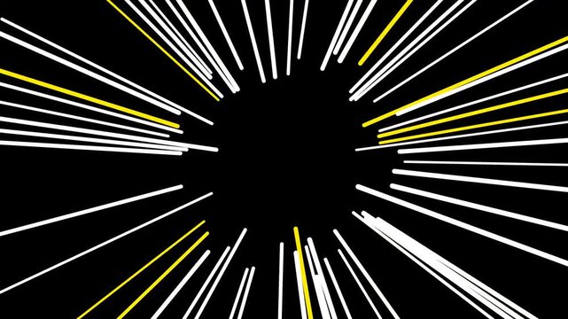Abstract Hyperspeed Tunnel Animation with White and Yellow Lines on Black