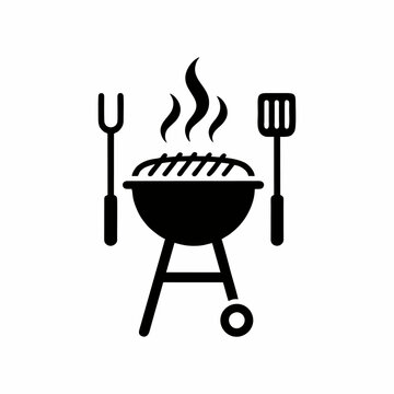 Barbecue Grill Icon Set with Spatula and Fork