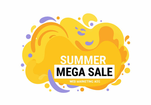 Bright abstract sale design with bold lettering and cheerful vacation inspired graphics