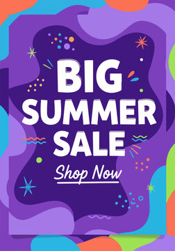Bright modern shopping template with colorful tropical icons and seasonal discount headline