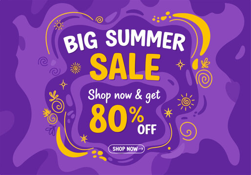 Bright modern sale template with colorful flowing waves and tropical summer accents