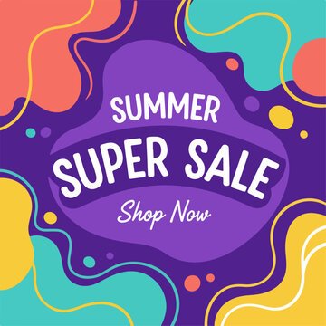 Creative colorful sale template featuring cheerful summer atmosphere and flowing wave patterns