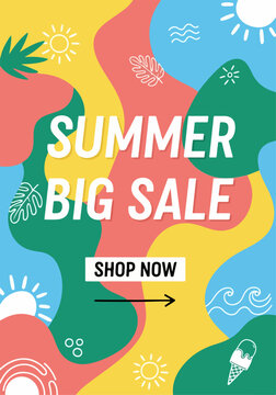 Creative promotional banner featuring colorful vacation theme and modern retail typography