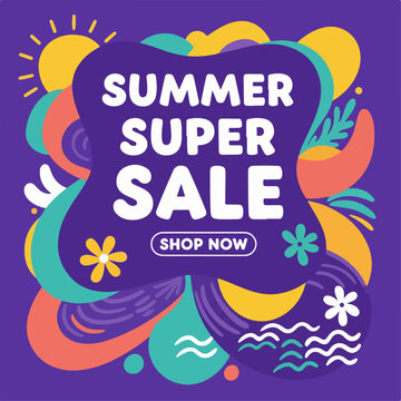 Modern shopping poster showcasing tropical illustrations with vibrant seasonal marketing concept