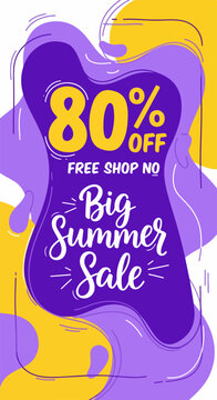 Modern summer retail advertisement showcasing bright abstract curves and tropical decorations