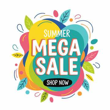 Stylish promotional template showcasing tropical vacation icons and colorful seasonal background