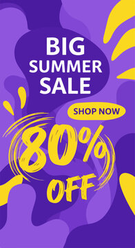 Stylish shopping poster featuring colorful summer sale and playful decorative beach symbols