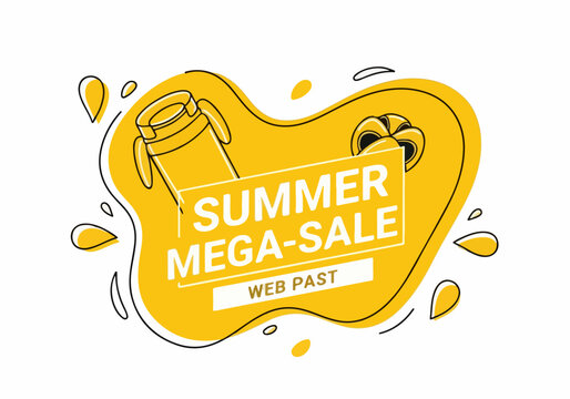 Stylish summer promotion template with playful icons and abstract colorful wave patterns
