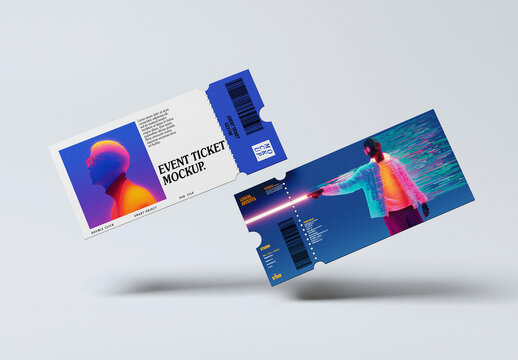 Floating Event Ticket Mockup For Festival, Concert Or Voucher Design Presentation On Editable Background