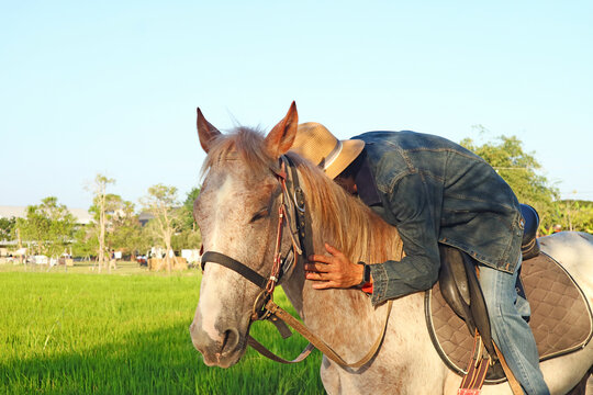 Gentle horse-human connection-trust and calm beneath the sky