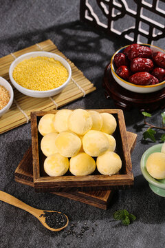 Handmade Yellow Rice Dumplings with Sesame and Red Dates