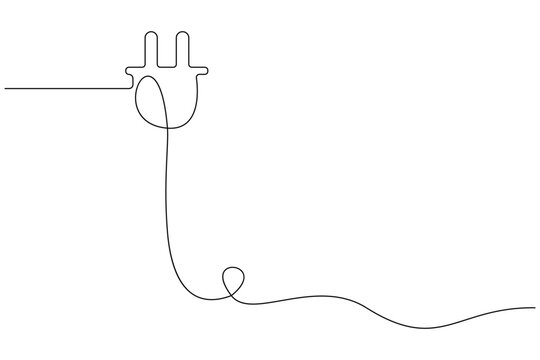 One continuous line drawing of plug inserting into electric outlet power socket energy disconnect in simple line art design vector illustration