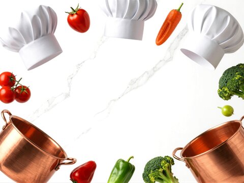 Culinary School Frame with Chef Hats and Vegetables