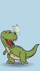 Cute cartoon dinosaurs with butterfly. © Queen Dahe