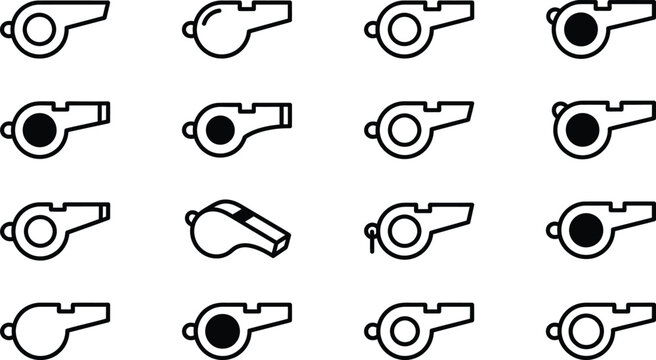Black and white whistles icons set.