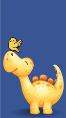Cute dino with little bird. © Queen Dahe