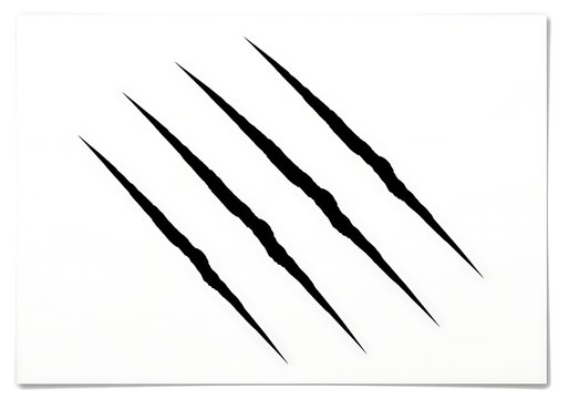 A close-up view of four sharp black claws on a white background