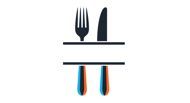 Minimalist fork and knife icon features a central blank space for a restaurant logo or promotional message.