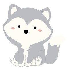 Cute Siberian husky puppy or baby wolf cub nursery character vector illustration