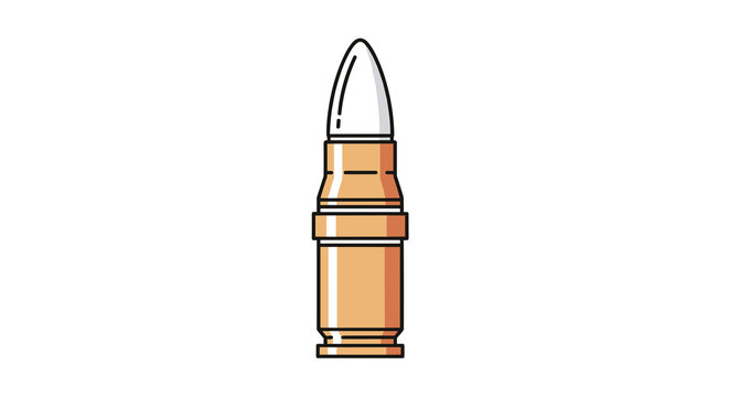 Technical illustration of a single rifle bullet showing the metal casing and the tip for a military or ballistics theme.