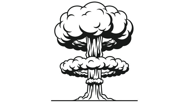 Powerful black and white illustration of a nuclear explosion mushroom cloud symbolizing immense destruction or atomic force.