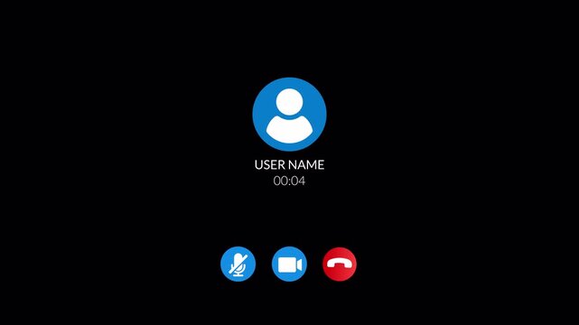 Video call interface with calling text and person icon  on a transparent background. Call screen, video, speaker, internet, video calling in 4k 