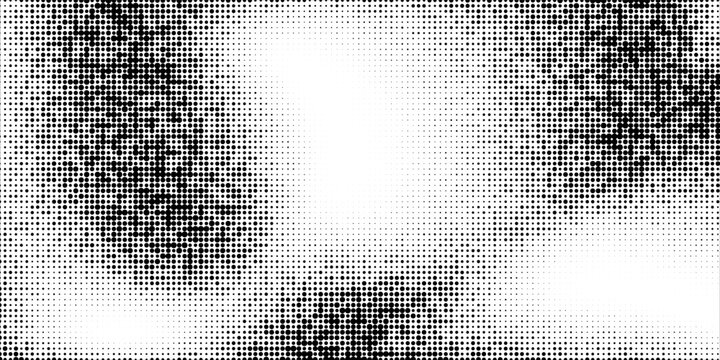 Binary halftone texture background. Square dot faded gradation wallpaper. Black and white squared pixels. Abstract glitchy 8 bit video game backdrop. Vector comic bitmap dither screen tone overlay