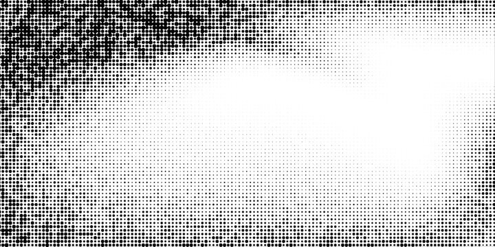 Binary halftone texture background. Square dot faded gradation wallpaper. Black and white squared pixels. Abstract glitchy 8 bit video game backdrop. Vector comic bitmap dither screen tone overlay