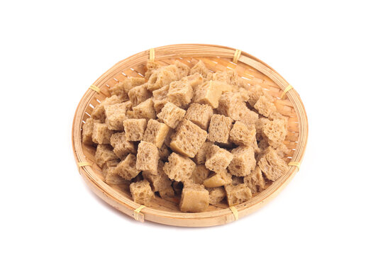 Handmade Chinese Dried Tofu Cubes in Bamboo Basket - Traditional Henan Shaanxi Bean Curd Snack