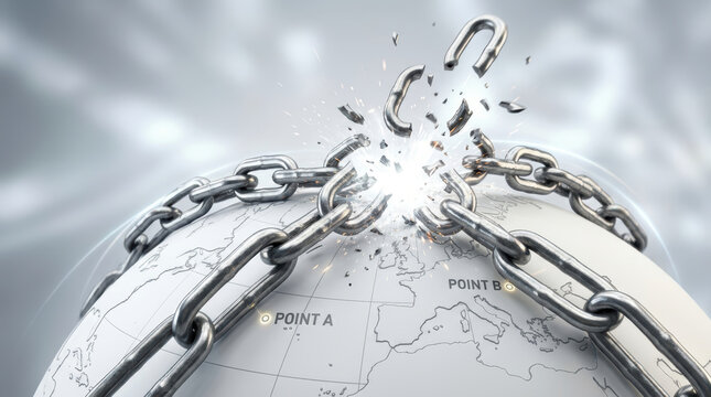 Global risk assessment series, broken chain on globe symbolizing security and freedom