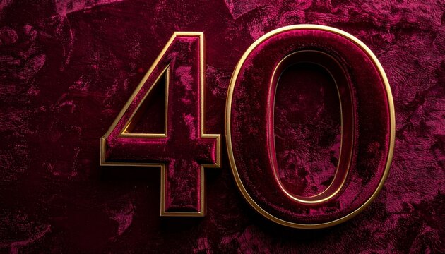 Elegant Golden Edged Number 40 on Premium Red Velvet Texture Surface