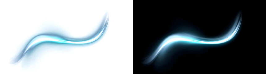 Light elegant blue glowing wave swoosh with flowing energy for creative graphics using PNG, Transparent and Black Background Versions © Crafter