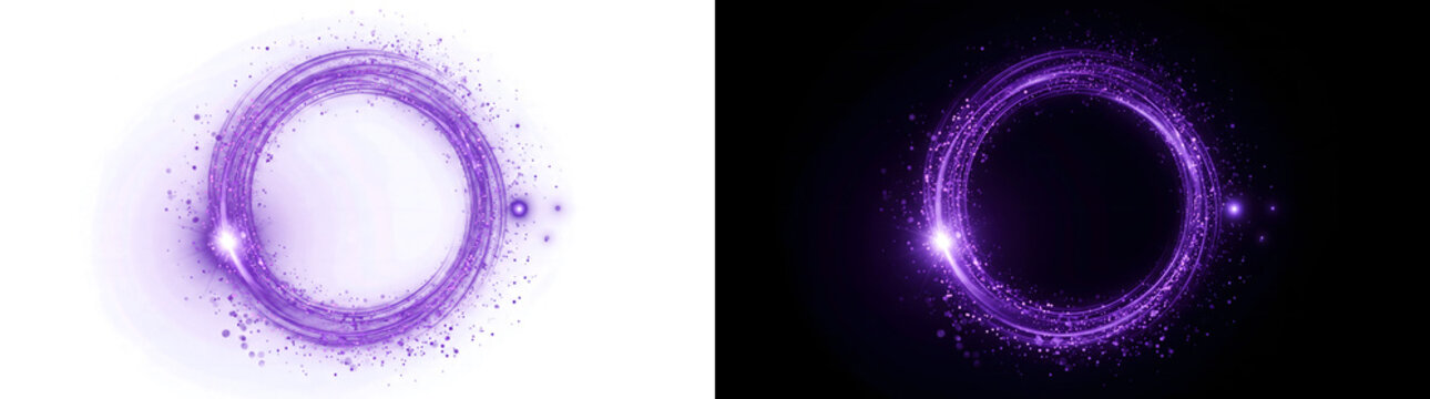Glow radiant purple magical light circle with sparkling energy for creative design using PNG, Transparent and Black Background Versions