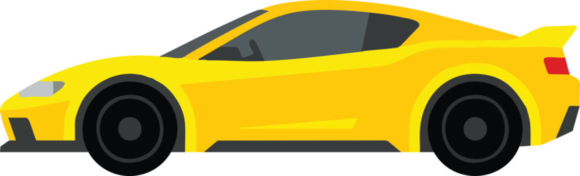 A bright yellow luxury sports vehicle shows a sleek aerodynamic shape with large racing wheels and a rear spoiler as it travels along a smooth roadway symbolizing high performance and fast speed