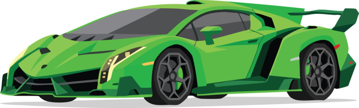 Fast green sports vehicle with aerodynamic shape and powerful engine performance for racing enthusiasts who enjoy high speed driving experiences on track circuits throughout the summer months of