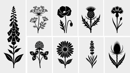 Collection of stylized plant and flower icons © Riski