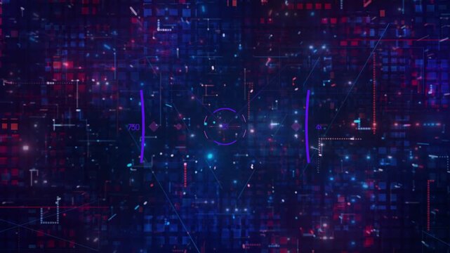 Digital grid background features glowing blue data points and intersecting lines within a dark technology interface.