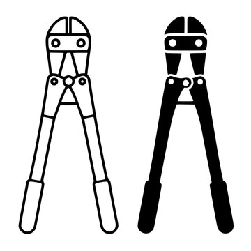 Minimalist bolt cutter icon in outline and solid (filled) style for UI UX app design