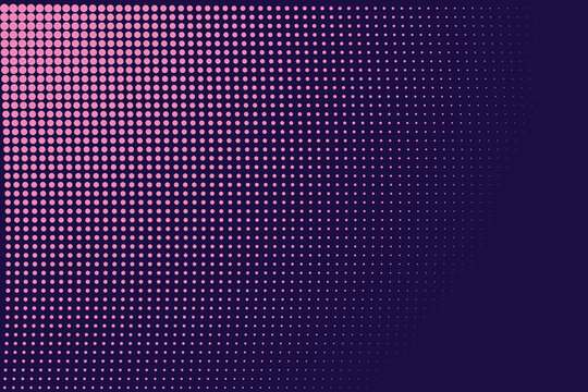 Pink halftone dots pattern on a dark purple background, graduated circular grid texture gradient