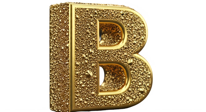 Large gold glitter letter B symbol decoration element transparent background